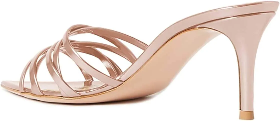 FSJ Women High Heel Pointy Open Toe Clog Mules Gladiator Strappy Sandals Slip On Slide Comfort Summer Shoes Size 4-15 US