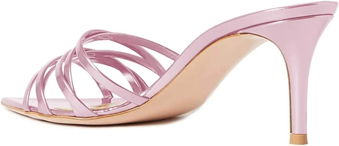 FSJ Women High Heel Pointy Open Toe Clog Mules Gladiator Strappy Sandals Slip On Slide Comfort Summer Shoes Size 4-15 US