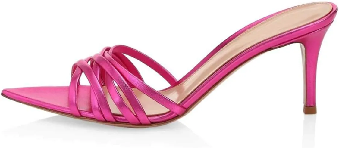 FSJ Women High Heel Pointy Open Toe Clog Mules Gladiator Strappy Sandals Slip On Slide Comfort Summer Shoes Size 4-15 US