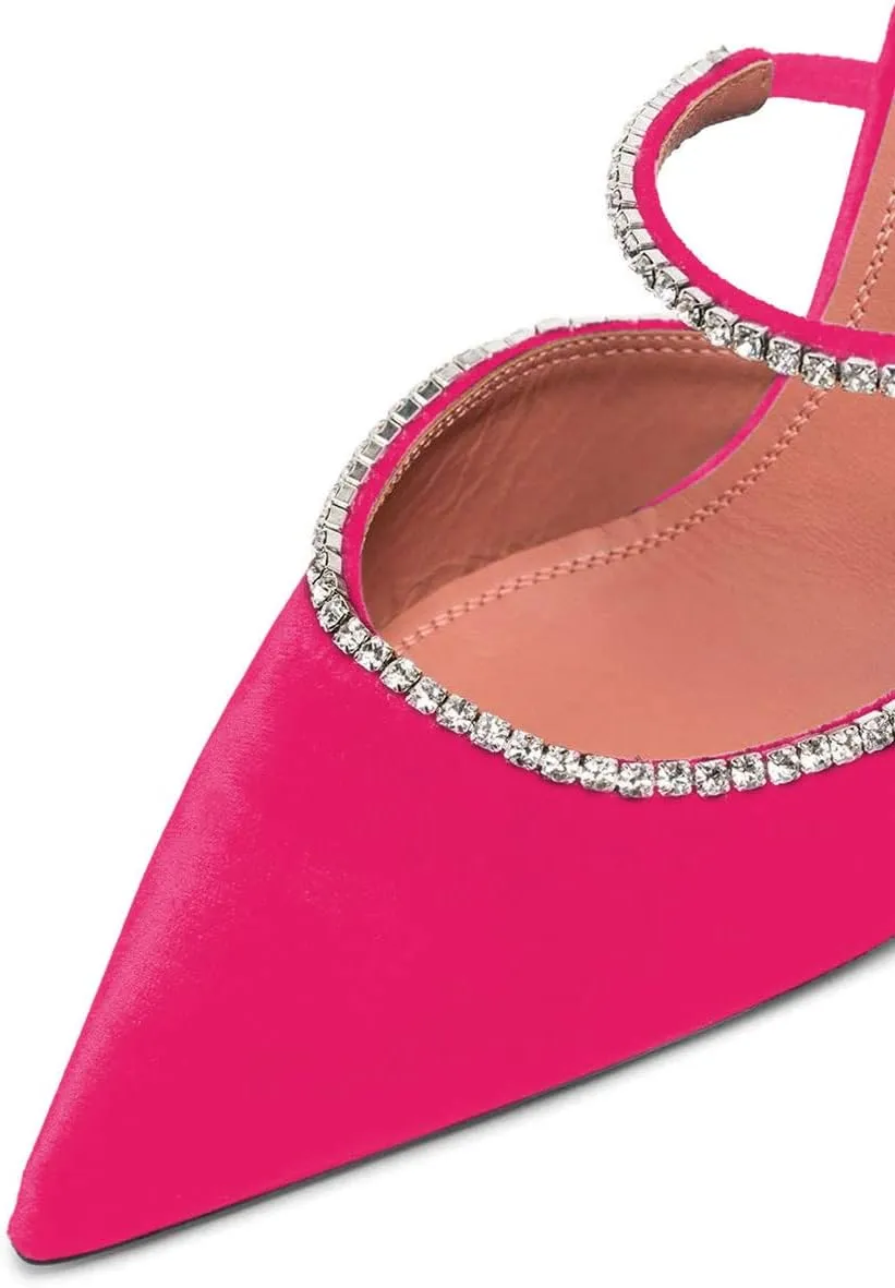 FSJ Women Sexy Rhinestone Slide Mules Pumps Pointed Strappy High Heels Sandals for Party Evening Shoes