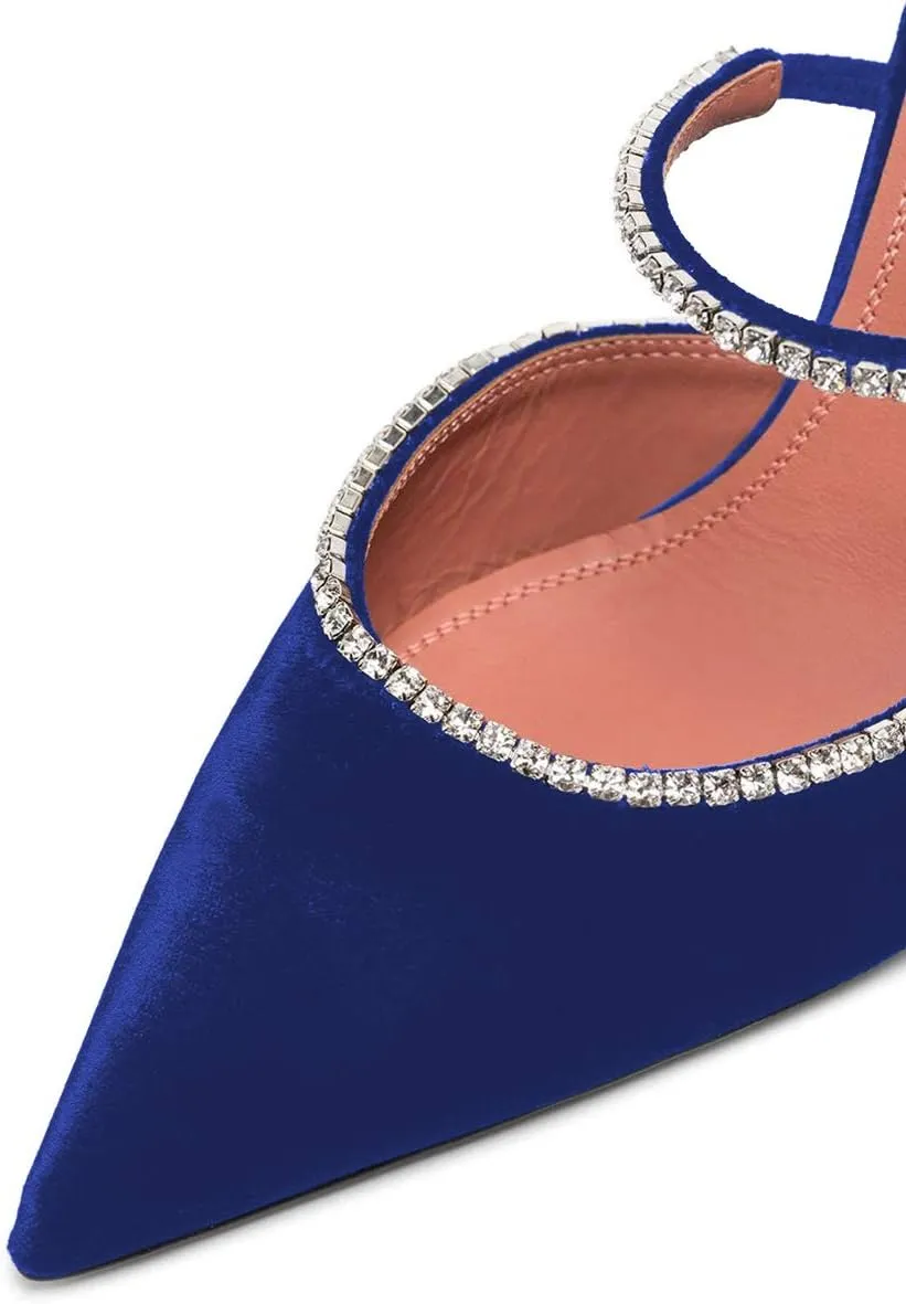 FSJ Women Sexy Rhinestone Slide Mules Pumps Pointed Strappy High Heels Sandals for Party Evening Shoes