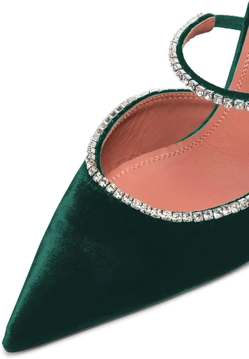 FSJ Women Sexy Rhinestone Slide Mules Pumps Pointed Strappy High Heels Sandals for Party Evening Shoes