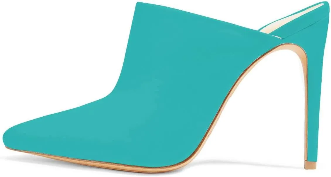 FSJ Women Slip On Closed Pointed Toe Mules Slide Sandals Stiletto High Heels Classic Summer Shoes Size 4-15 US
