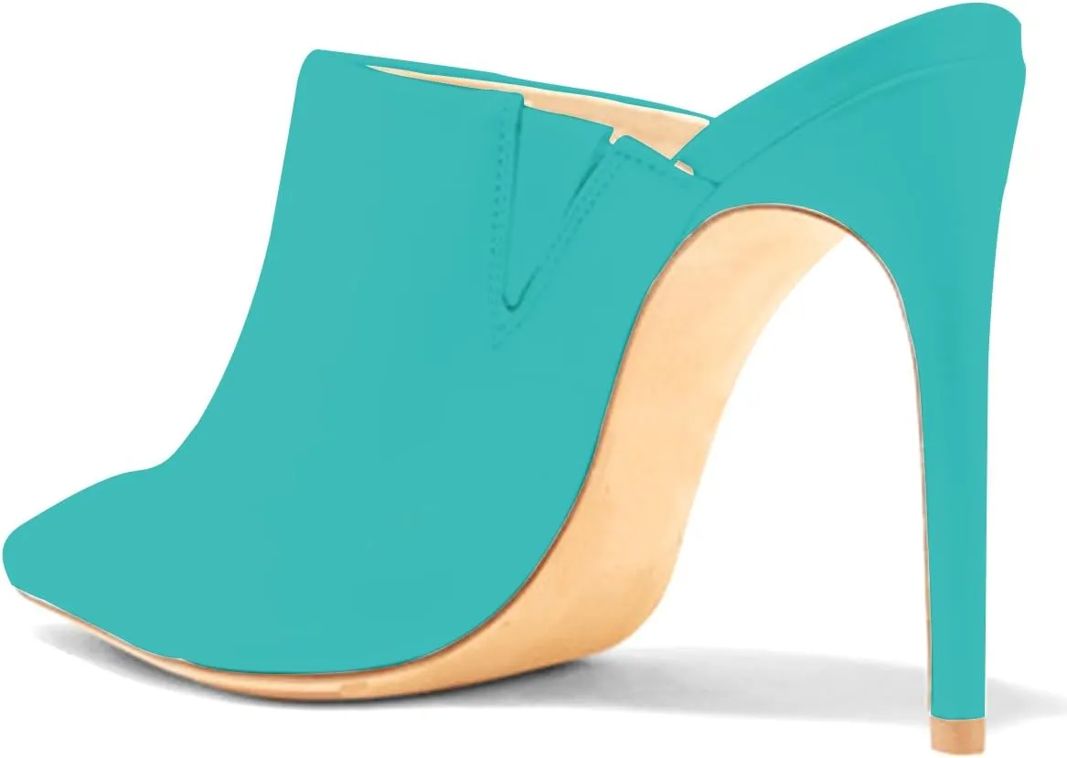 FSJ Women Slip On Closed Pointed Toe Mules Slide Sandals Stiletto High Heels Classic Summer Shoes Size 4-15 US