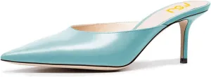 FSJ Women Slip On Mid High Heeled Mules Slipper Closed Pointed Toe Sandals Slides Dress Shoes Size 4-15 US