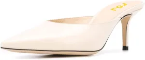 FSJ Women Slip On Mid High Heeled Mules Slipper Closed Pointed Toe Sandals Slides Dress Shoes Size 4-15 US