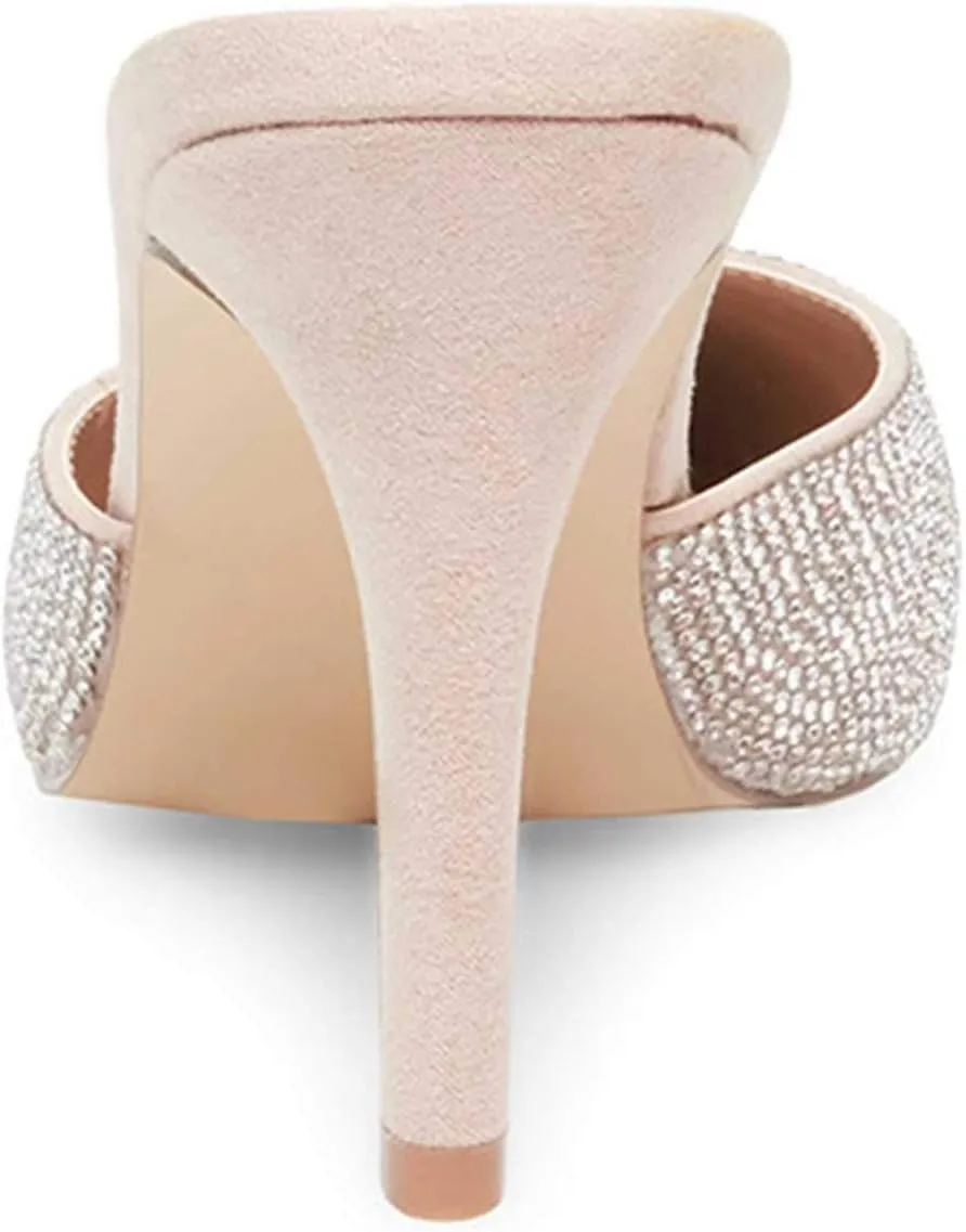 FSJ Women Slip On Mid High Heeled Mules Slipper Closed Pointed Toe Sandals Slides Dress Shoes Size 4-15 US