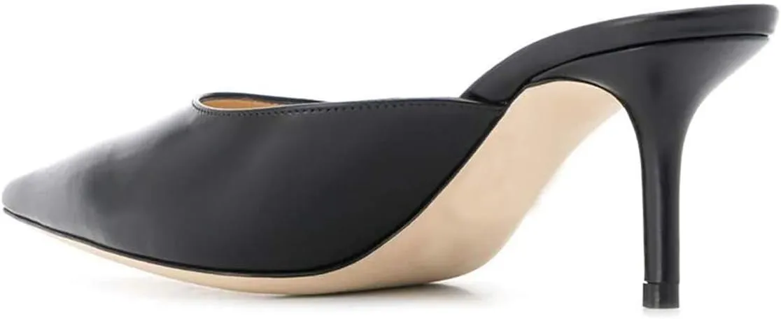 FSJ Women Slip On Mid High Heeled Mules Slipper Closed Pointed Toe Sandals Slides Dress Shoes Size 4-15 US
