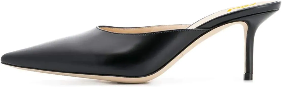 FSJ Women Slip On Mid High Heeled Mules Slipper Closed Pointed Toe Sandals Slides Dress Shoes Size 4-15 US