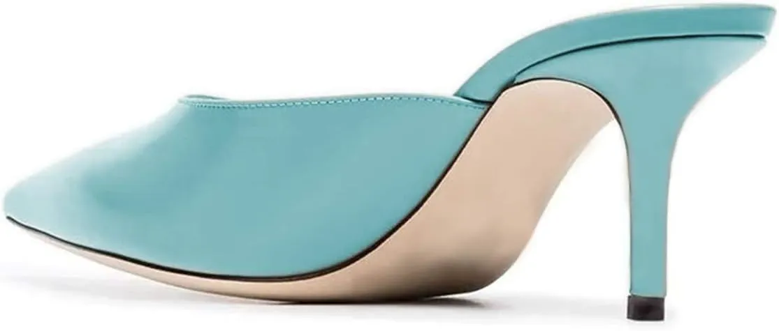 FSJ Women Slip On Mid High Heeled Mules Slipper Closed Pointed Toe Sandals Slides Dress Shoes Size 4-15 US