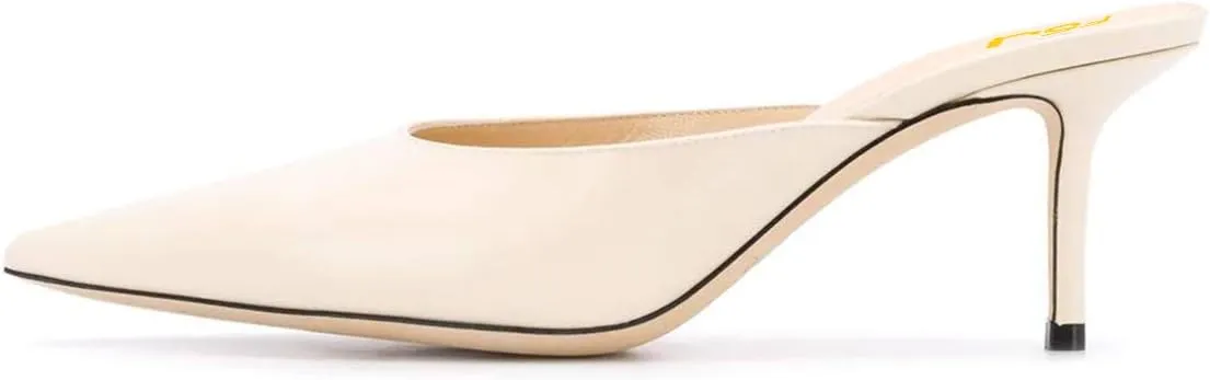 FSJ Women Slip On Mid High Heeled Mules Slipper Closed Pointed Toe Sandals Slides Dress Shoes Size 4-15 US