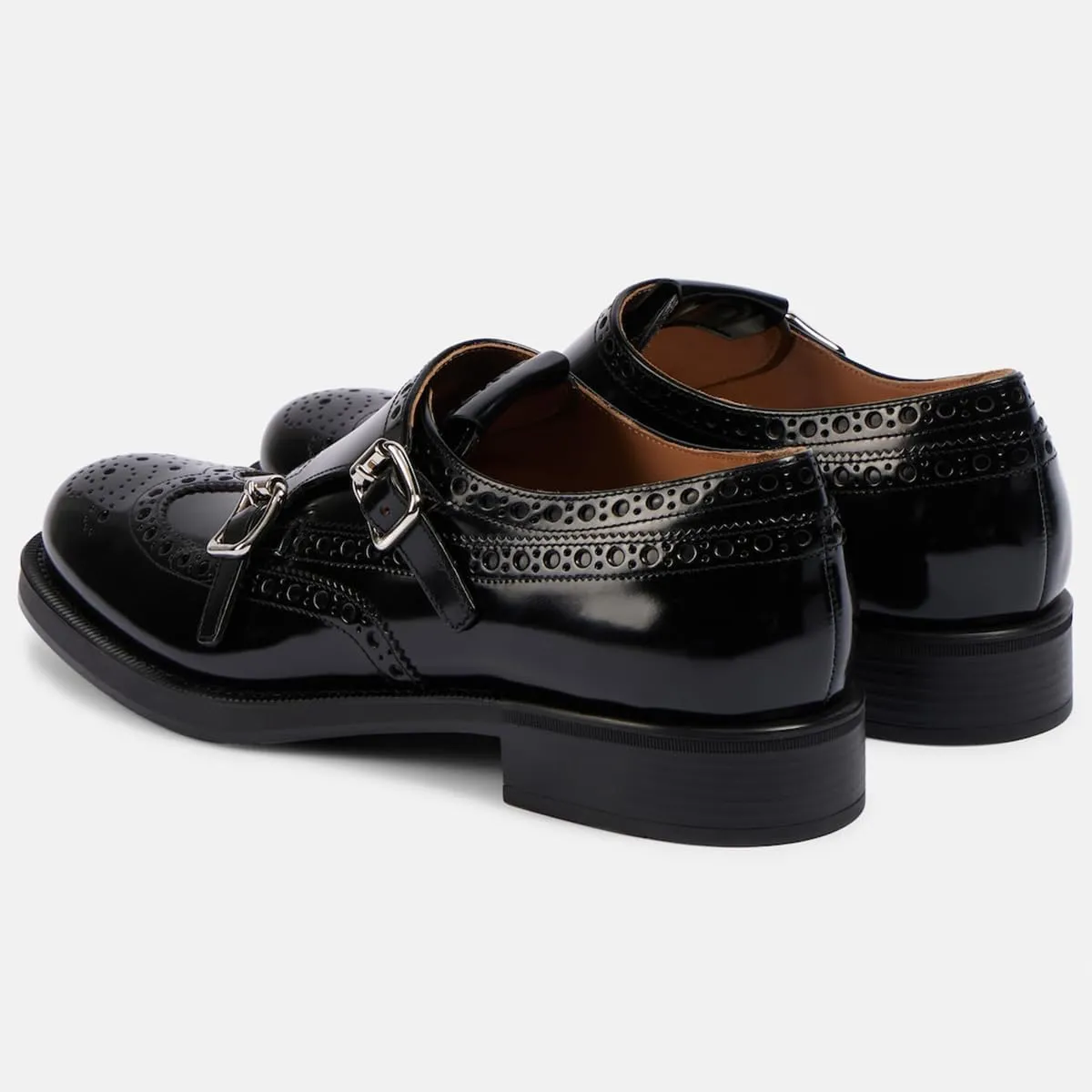 FSJ Women's Oxfords Round Toe Monk Strap Double Buckle Chunky Low Heel Pumps Comfortable Wingtip Formal Office Business Loafers Shoes Size 4-16 US