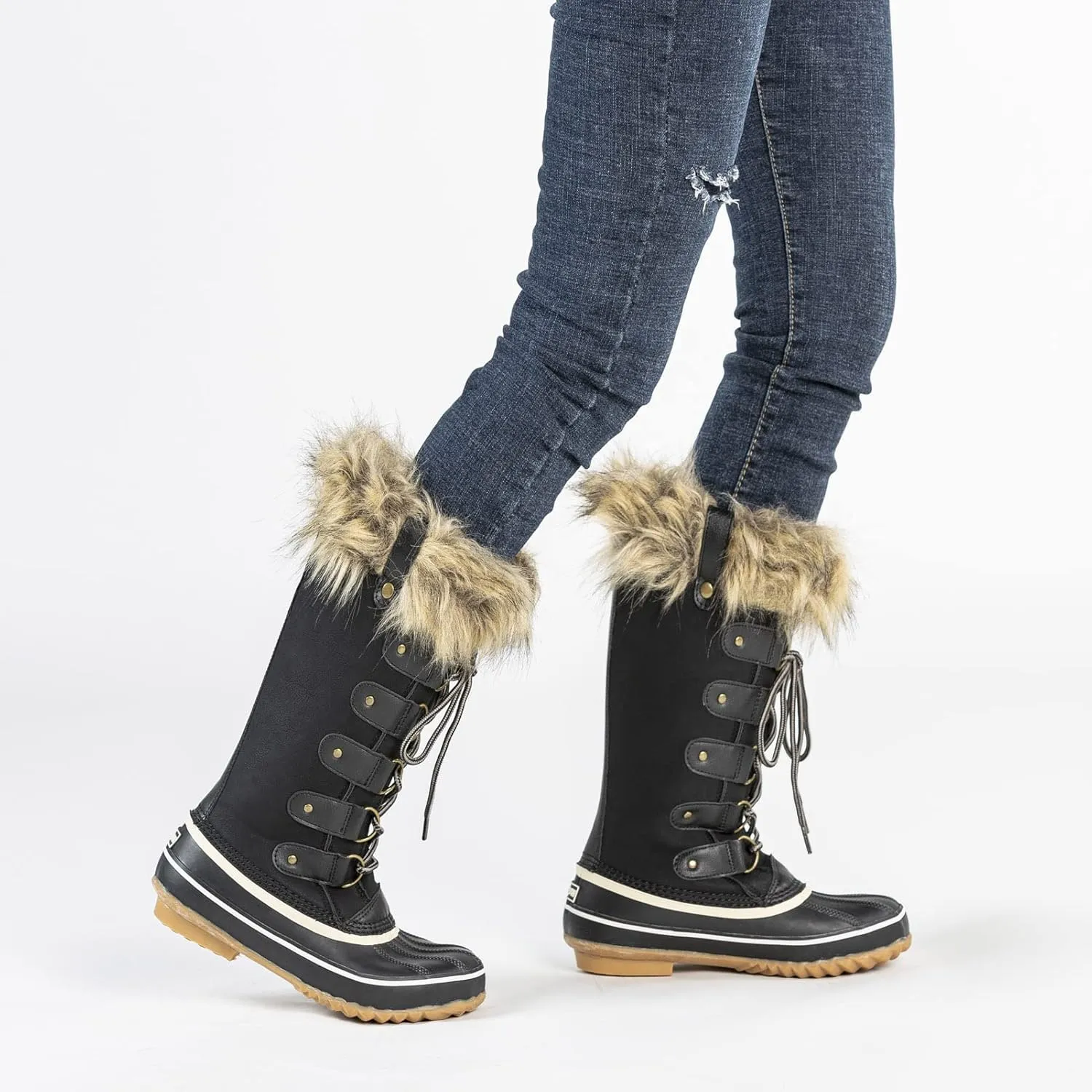 GAWBAW Winter Snow Boots for Women - Waterproof Duck Boots Fur Lined Snow Booties Rain Boots For Women