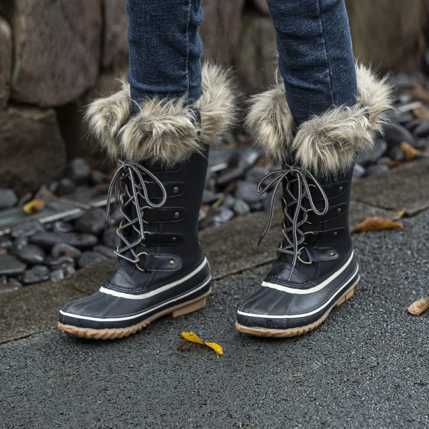 GAWBAW Winter Snow Boots for Women - Waterproof Duck Boots Fur Lined Snow Booties Rain Boots For Women
