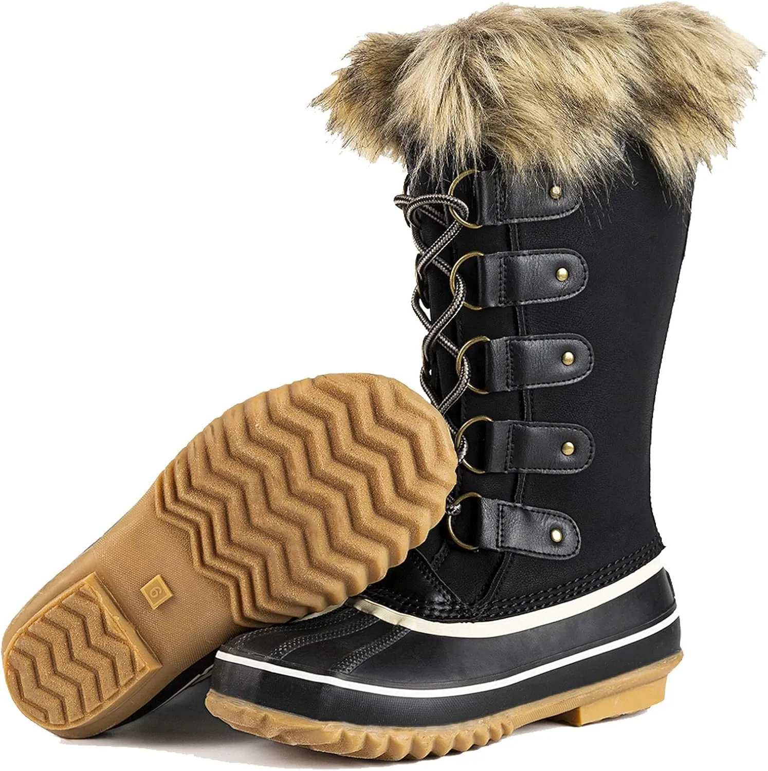 GAWBAW Winter Snow Boots for Women - Waterproof Duck Boots Fur Lined Snow Booties Rain Boots For Women