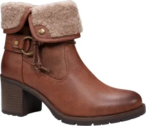 GC Shoes Foldover Ankle Boots for Women, Plush Cuff Low Heel Vegan Leather Buckle Strap Fashion Booties