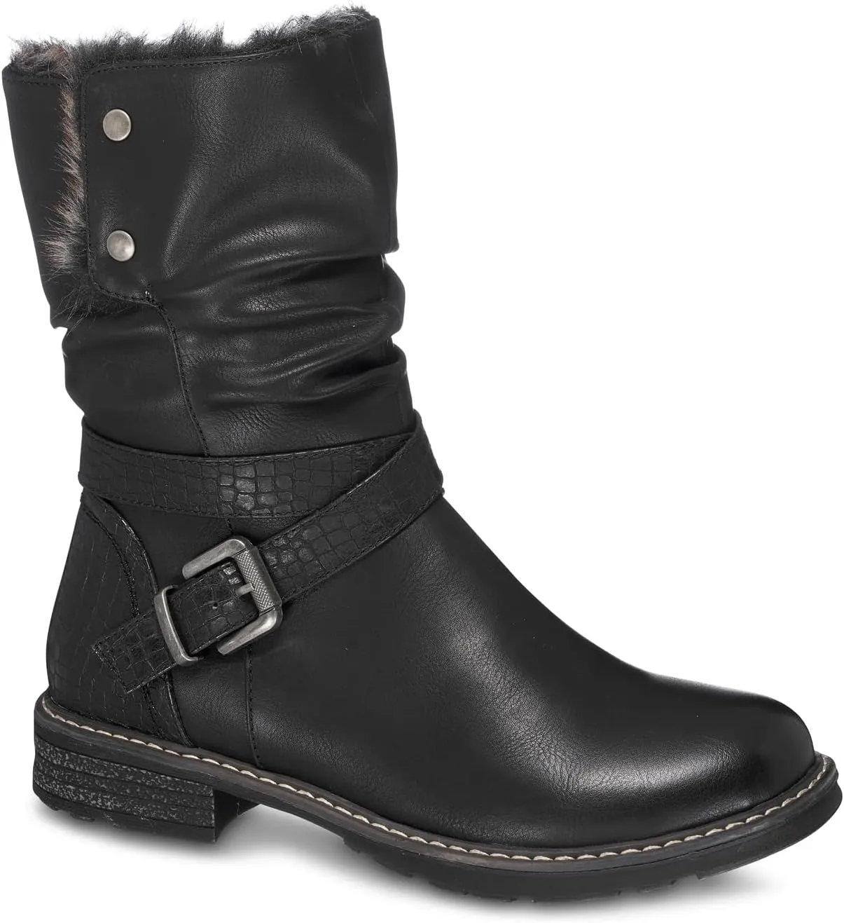 GC Shoes Womens Booties, Fold Over Faux Fur Ankle Boots or Zip Up Fashion Biker Booties for Women, Warm Low Heel Comfort Walking Motorcycle Boot