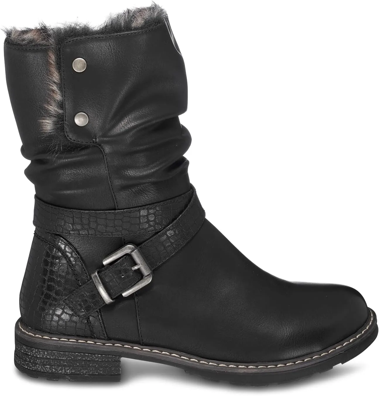 GC Shoes Womens Booties, Fold Over Faux Fur Ankle Boots or Zip Up Fashion Biker Booties for Women, Warm Low Heel Comfort Walking Motorcycle Boot