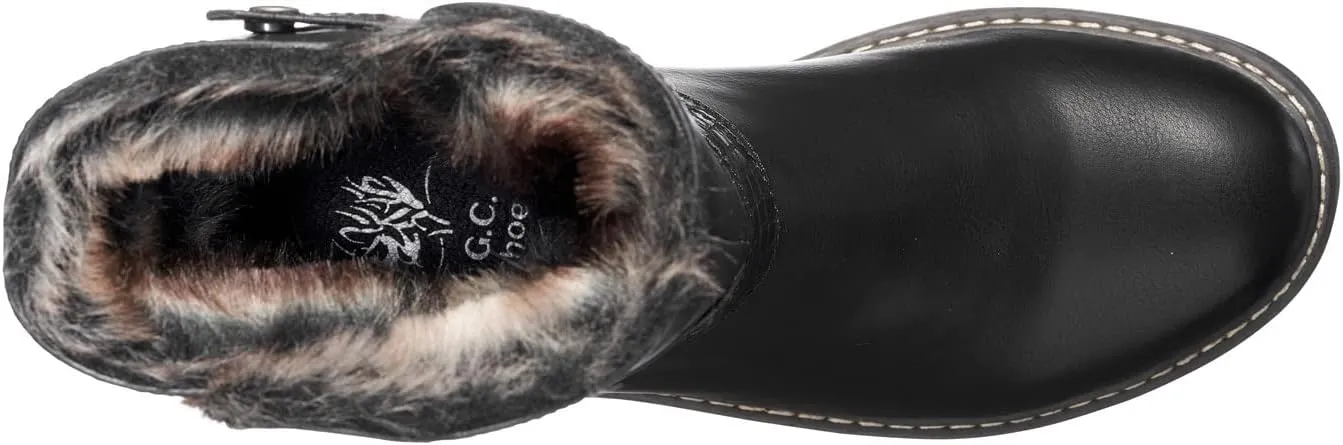 GC Shoes Womens Booties, Fold Over Faux Fur Ankle Boots or Zip Up Fashion Biker Booties for Women, Warm Low Heel Comfort Walking Motorcycle Boot