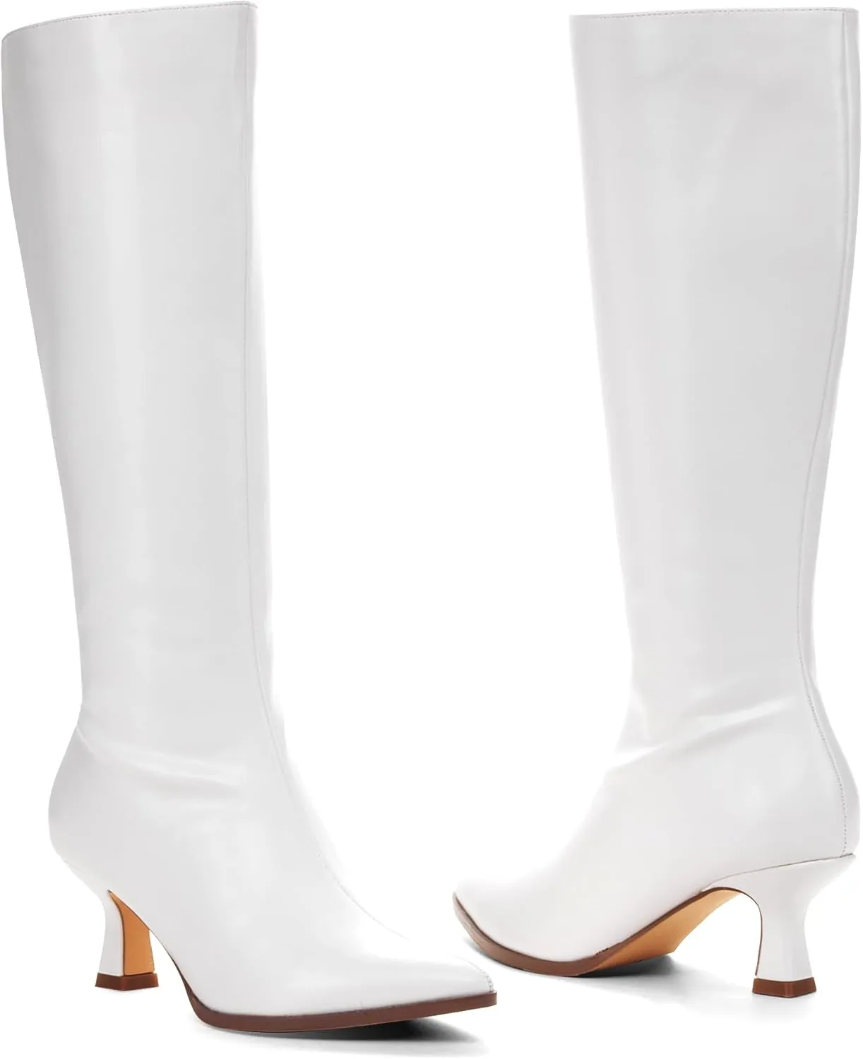 GENSHUO Knee High Boots Women Pointed Toe 2.3 Inches Kitten Heel Tall Boots Classic Fashionable Long Boots with Side Zipper Winter