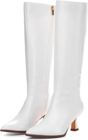 GENSHUO Knee High Boots Women Pointed Toe 2.3 Inches Kitten Heel Tall Boots Classic Fashionable Long Boots with Side Zipper Winter