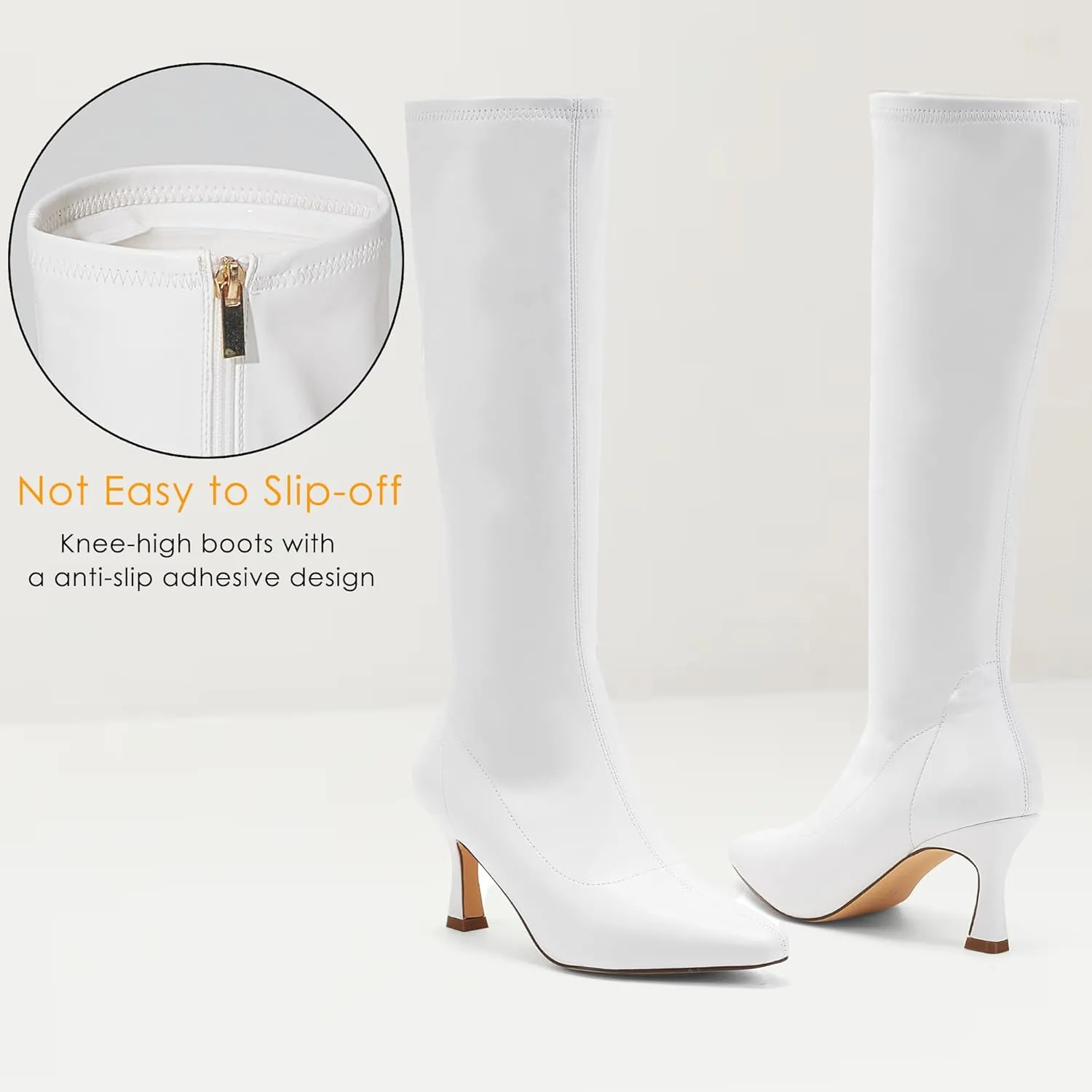 GENSHUO Knee High Boots Women Pointed Toe 3 Inches High Kitten Heel Tall Boots Classic Fashionable Calf Long Boots with Side Zipper Winter