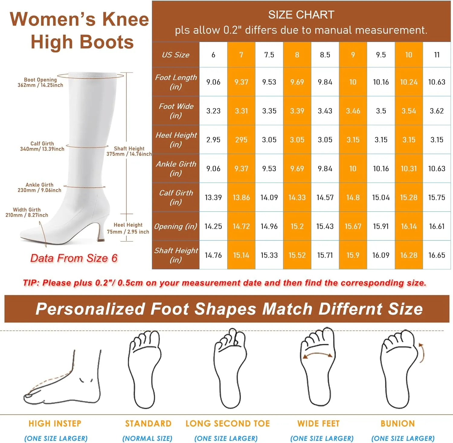GENSHUO Knee High Boots Women Pointed Toe 3 Inches High Kitten Heel Tall Boots Classic Fashionable Calf Long Boots with Side Zipper Winter
