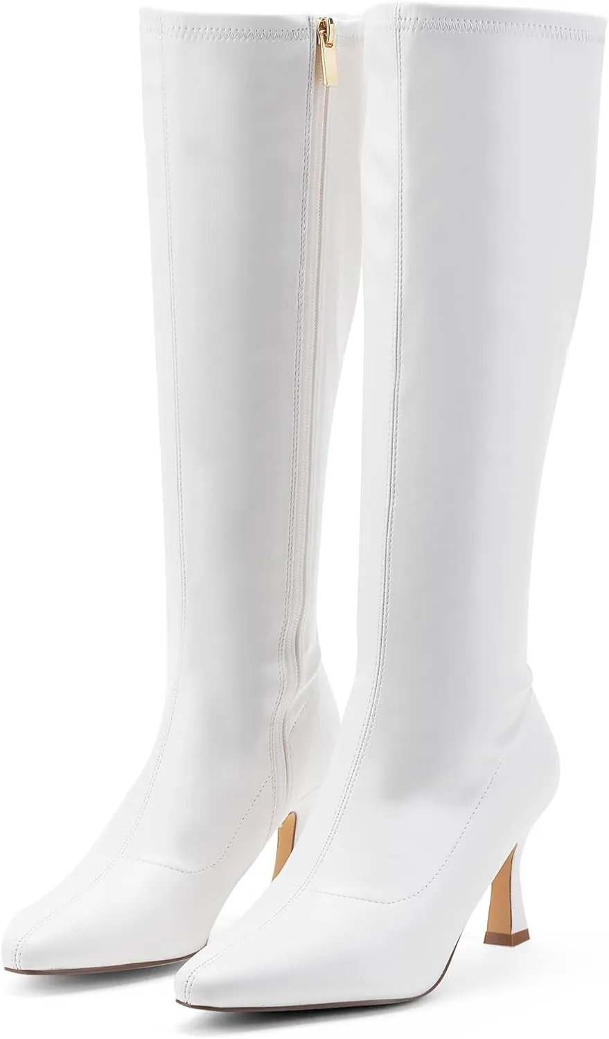 GENSHUO Knee High Boots Women Pointed Toe 3 Inches High Kitten Heel Tall Boots Classic Fashionable Calf Long Boots with Side Zipper Winter