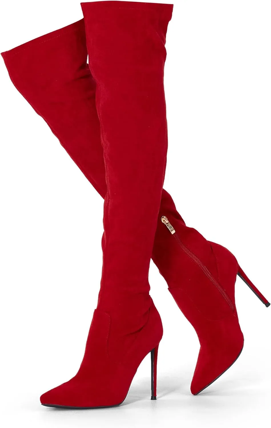 GENSHUO Over the Knee Boots for Women with Heel Suede Thigh High Boots Stretch Sexy Pointed Toe Stiletto Long Boot Shoes
