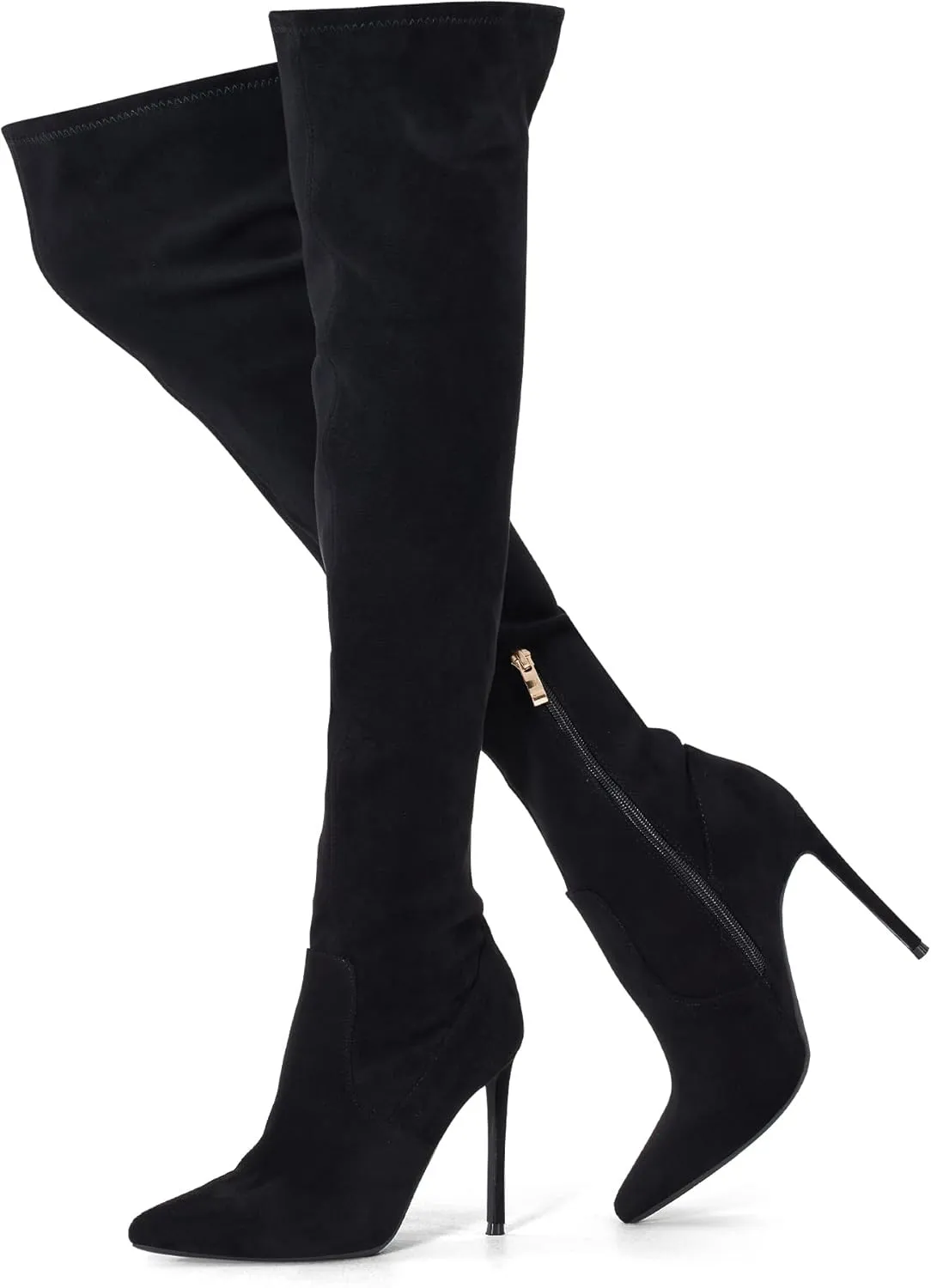 GENSHUO Over the Knee Boots for Women with Heel Suede Thigh High Boots Stretch Sexy Pointed Toe Stiletto Long Boot Shoes