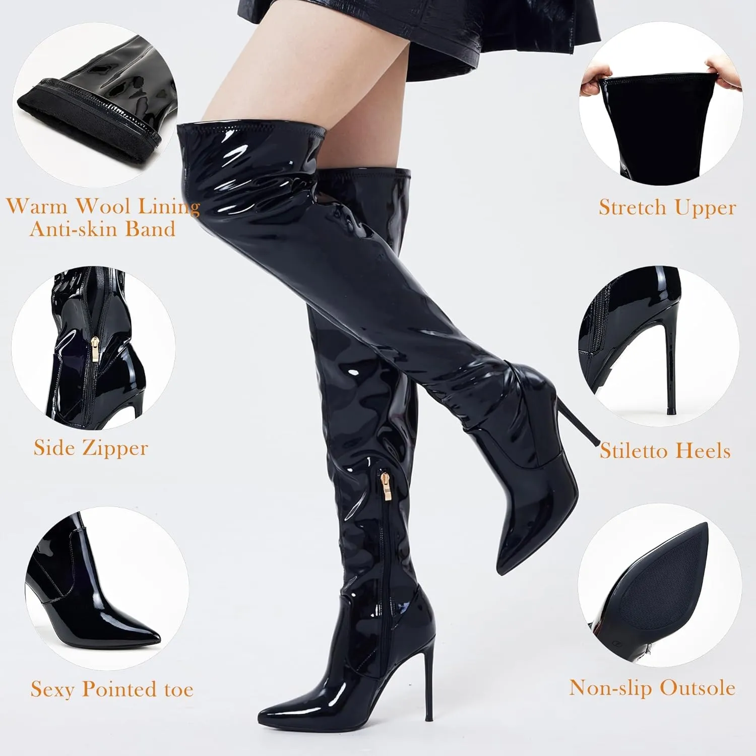GENSHUO Over the Knee Boots for Women with Heel Suede Thigh High Boots Stretch Sexy Pointed Toe Stiletto Long Boot Shoes