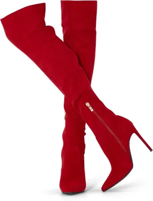 GENSHUO Over the Knee Boots for Women with Heel Suede Thigh High Boots Stretch Sexy Pointed Toe Stiletto Long Boot Shoes