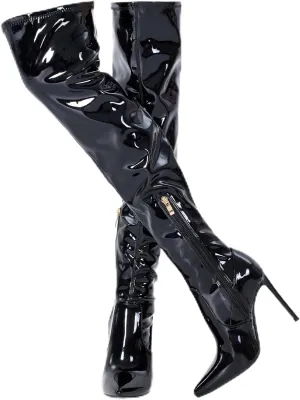 GENSHUO Over the Knee Boots for Women with Heel Suede Thigh High Boots Stretch Sexy Pointed Toe Stiletto Long Boot Shoes