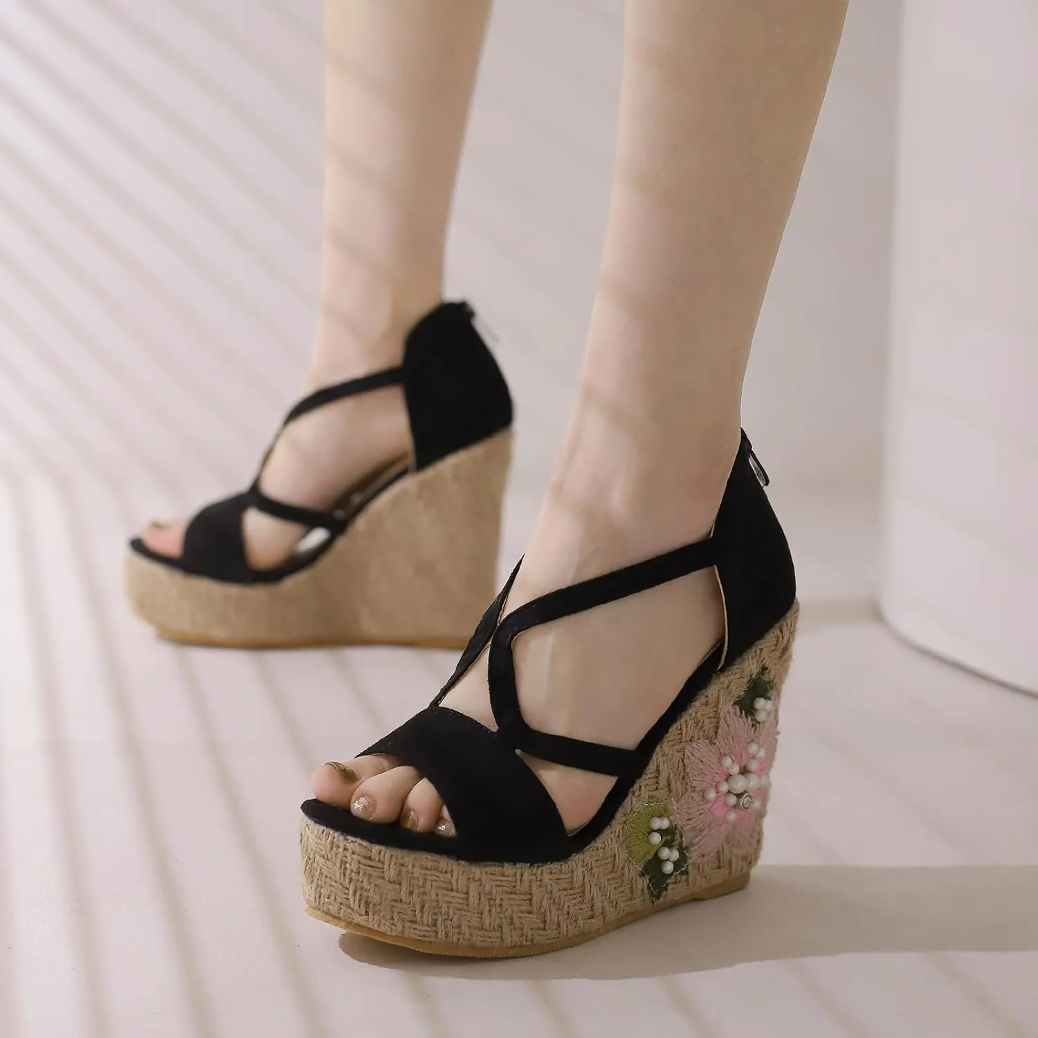 Gicoiz Espadrilles Wedges Women Classic Platform Embroidered Sandals