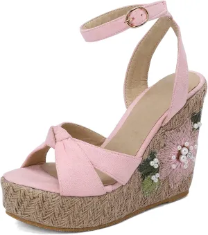 Gicoiz Espadrilles Wedges Women Classic Platform Embroidered Sandals