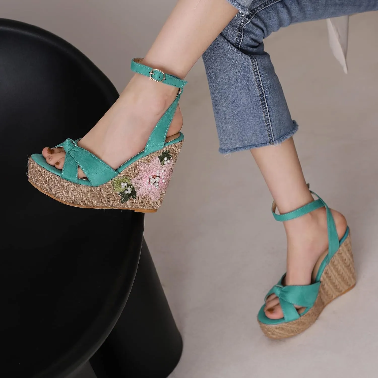 Gicoiz Espadrilles Wedges Women Classic Platform Embroidered Sandals