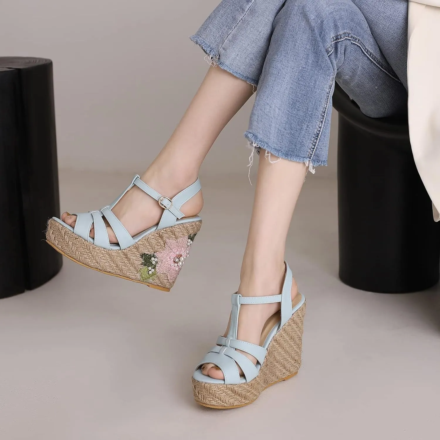 Gicoiz Espadrilles Wedges Women Classic Platform Embroidered Sandals