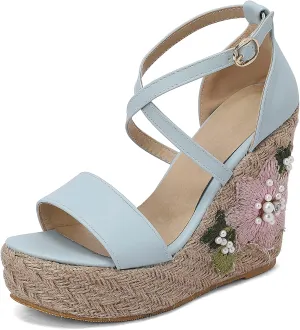 Gicoiz Espadrilles Wedges Women Classic Platform Embroidered Sandals