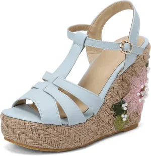 Gicoiz Espadrilles Wedges Women Classic Platform Embroidered Sandals