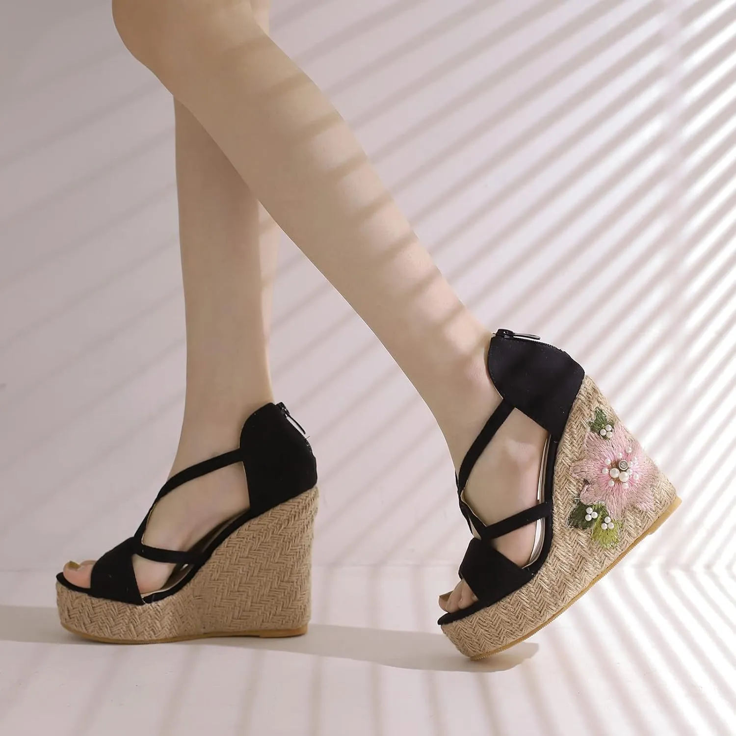 Gicoiz Espadrilles Wedges Women Classic Platform Embroidered Sandals