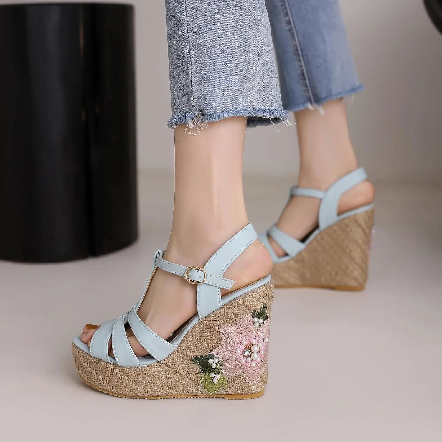 Gicoiz Espadrilles Wedges Women Classic Platform Embroidered Sandals