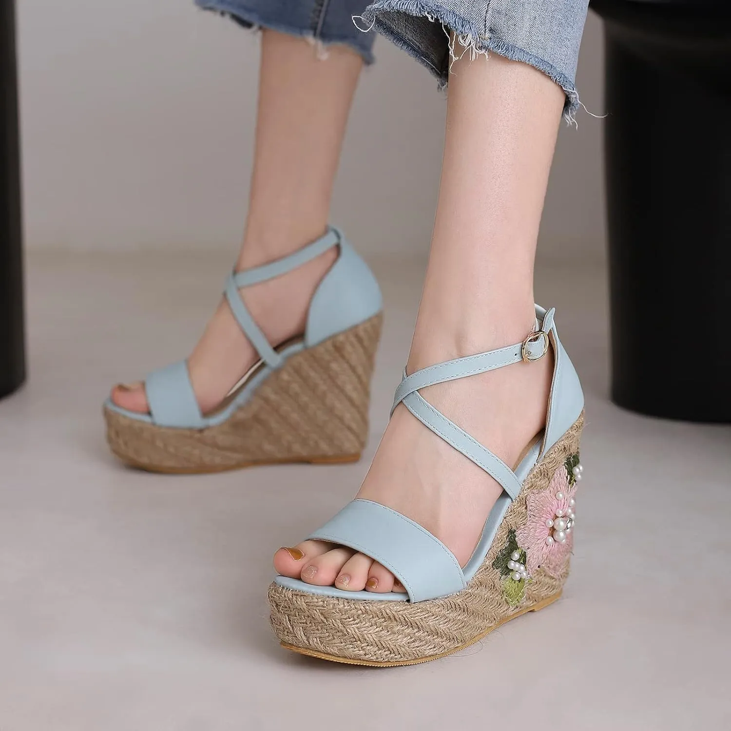 Gicoiz Espadrilles Wedges Women Classic Platform Embroidered Sandals