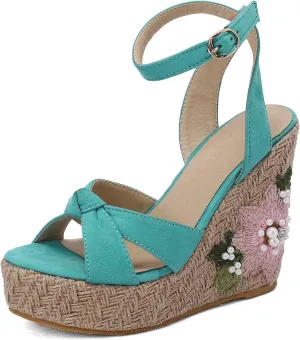 Gicoiz Espadrilles Wedges Women Classic Platform Embroidered Sandals