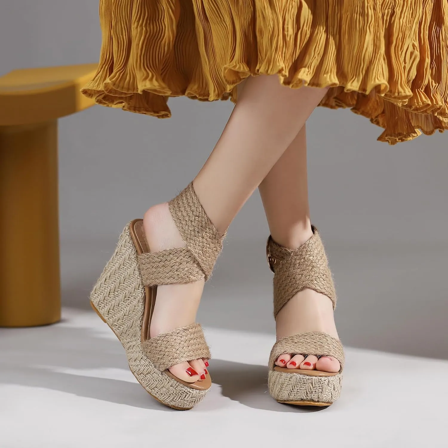 Gicoiz Espadrilles Wedges Women Classic Platform Embroidered Sandals