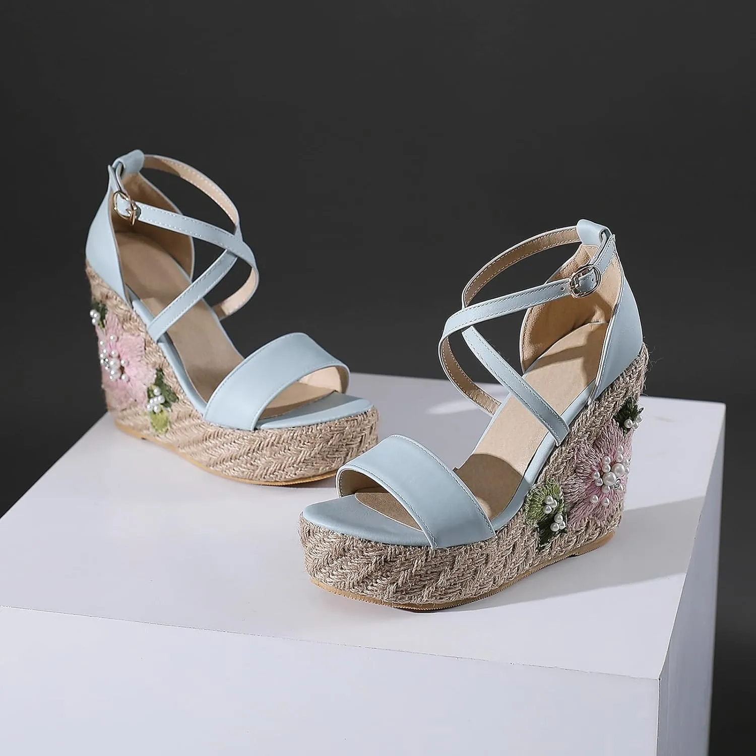 Gicoiz Espadrilles Wedges Women Classic Platform Embroidered Sandals