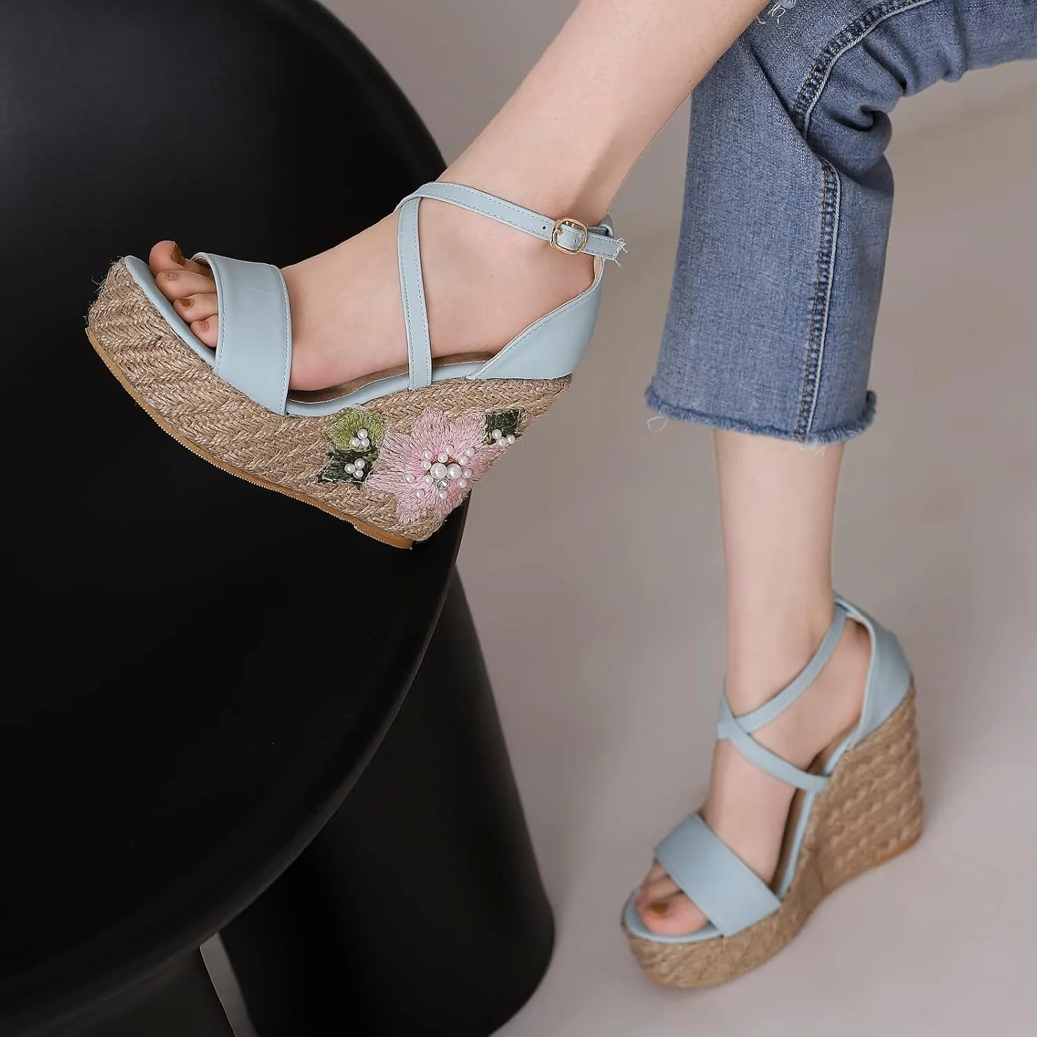 Gicoiz Espadrilles Wedges Women Classic Platform Embroidered Sandals