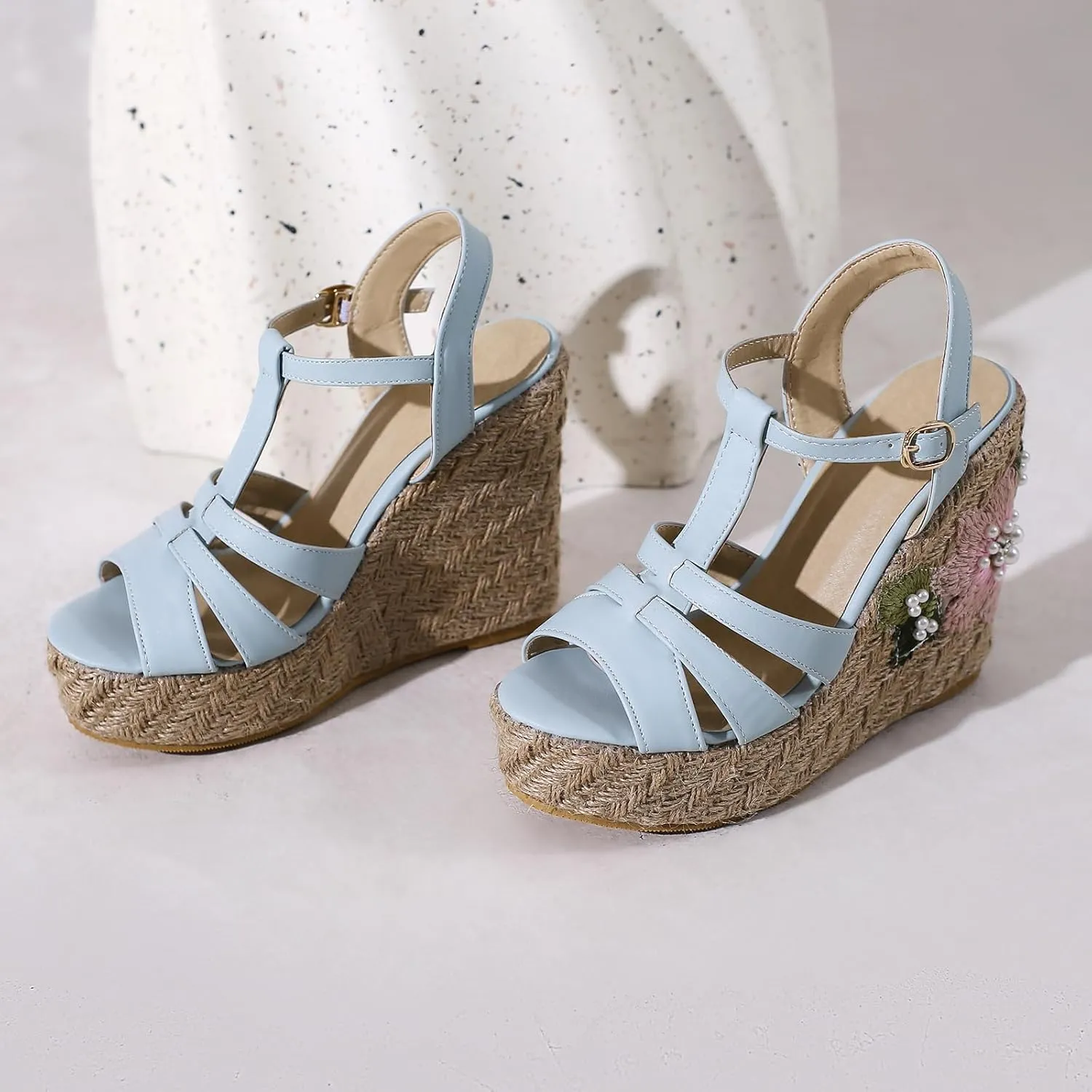 Gicoiz Espadrilles Wedges Women Classic Platform Embroidered Sandals