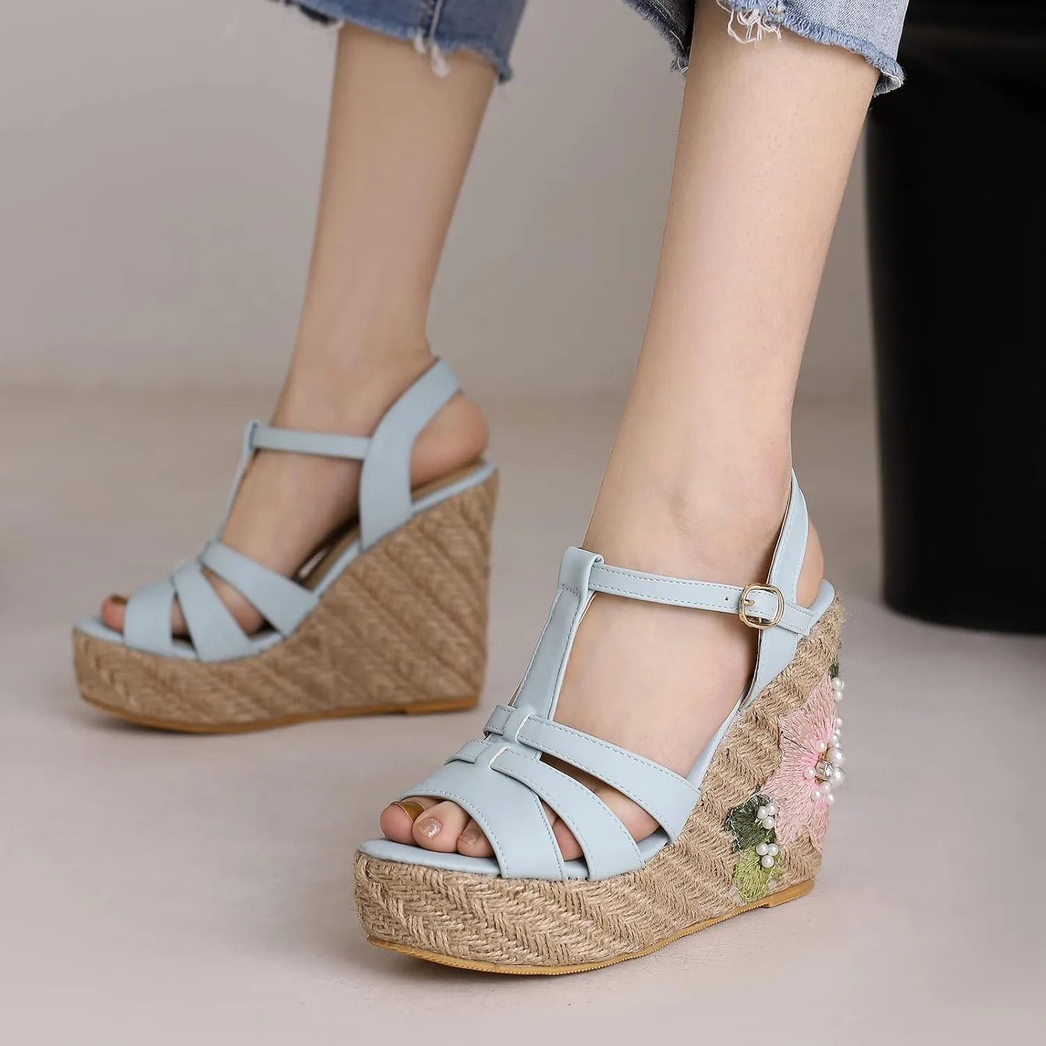Gicoiz Espadrilles Wedges Women Classic Platform Embroidered Sandals