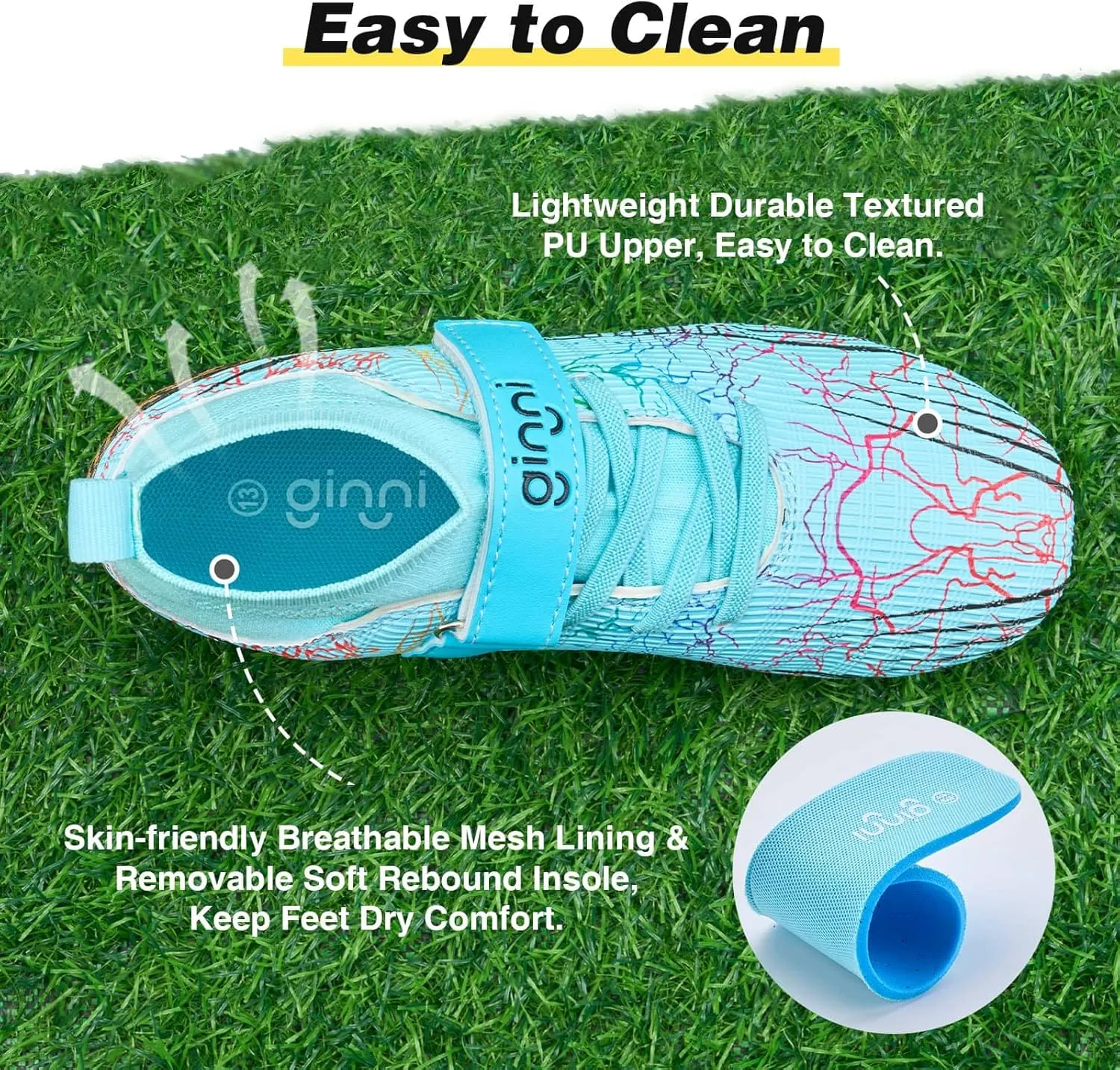 GINNI Kids Firm Ground Soccer Cleats Boys Girls Athletic Soccer Shoes Youth Outdoor Football Cleats Lightweight Breathable FG/AG Baseball Cleats Football Boots Shoes for Toddler/Little Kids/Big Kids