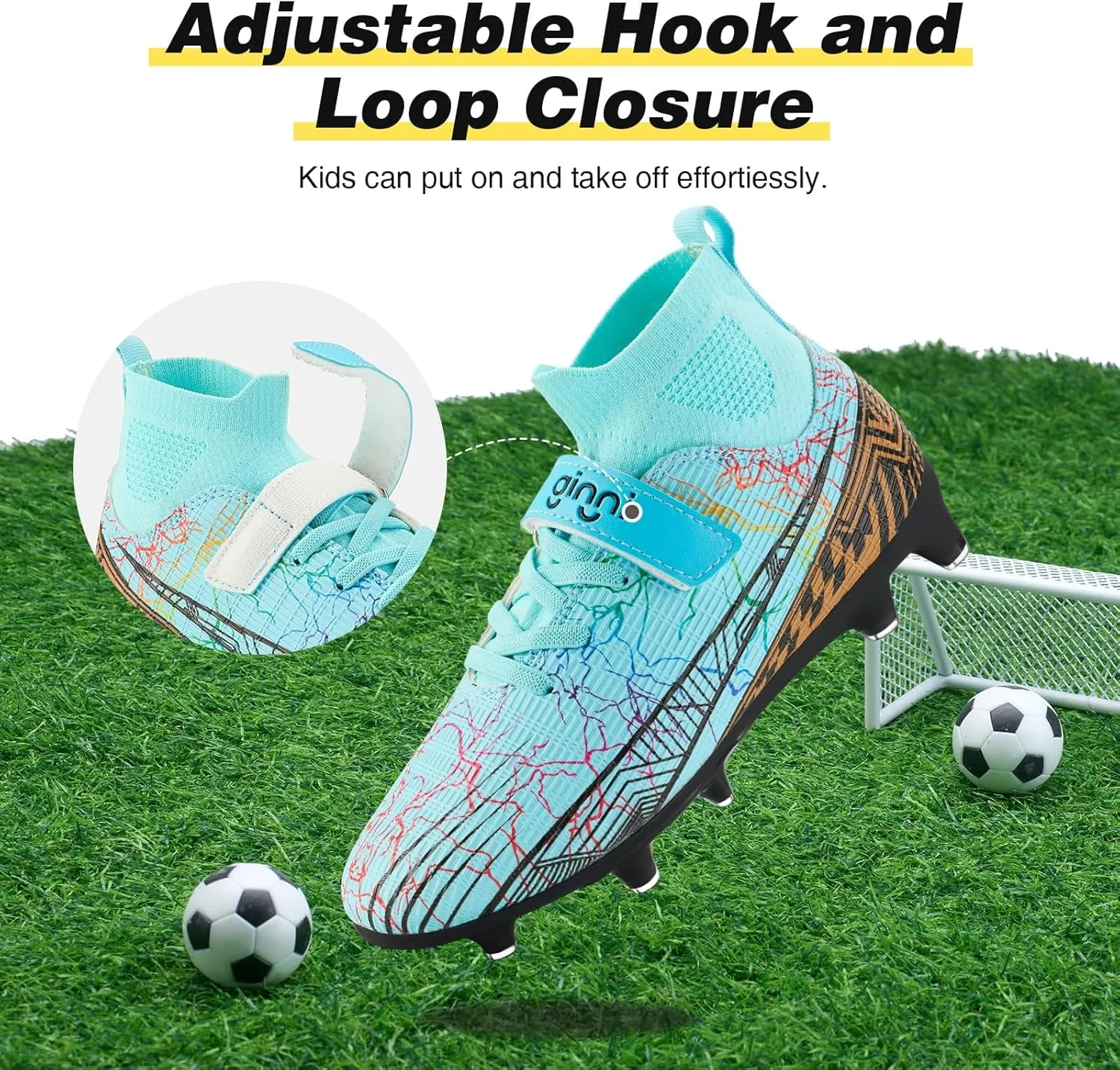 GINNI Kids Firm Ground Soccer Cleats Boys Girls Athletic Soccer Shoes Youth Outdoor Football Cleats Lightweight Breathable FG/AG Baseball Cleats Football Boots Shoes for Toddler/Little Kids/Big Kids